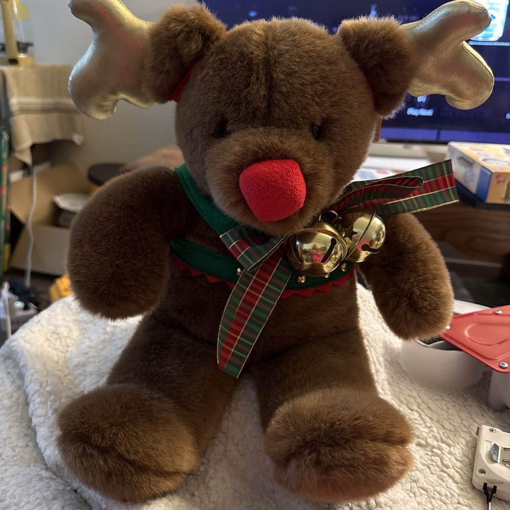 18" VINTAGE CHRISTMAS REINDEER GOTTA GUND TEDDY BEAR STUFFED ANIMAL PLUSH TOY